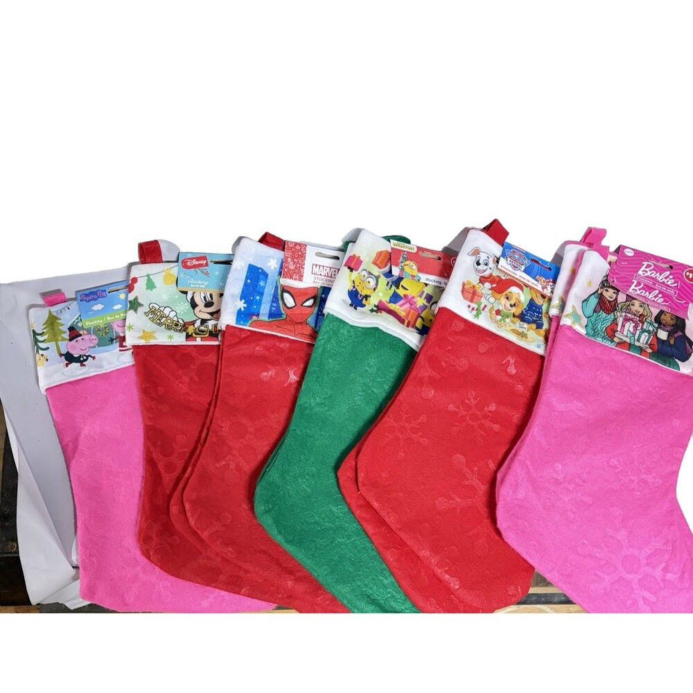 NWT- Lot 10 Kids Christmas Stockings: Marvel, Barbie, Disney, Nickelodeon, Etc